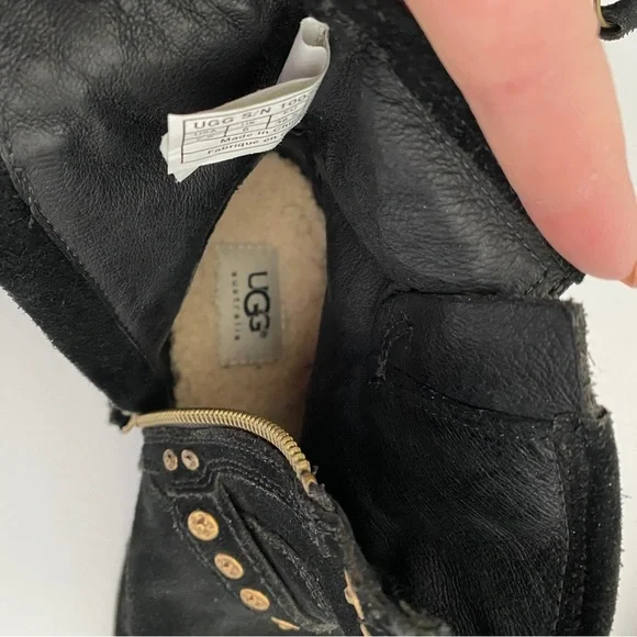 UGG Fabrizia Black Suede Studded Moto Boots 7.5 - Picture 6 of 11
